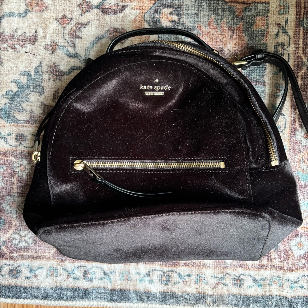 Kate Spade Luxe Black Velvet Backpack